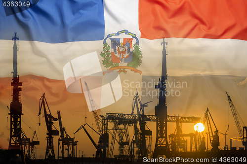 Image of Industrial concept with Dominican Republic flag at sunset