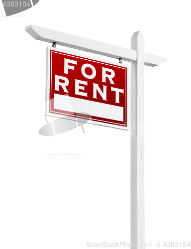 Image of Left Facing For Rent Real Estate Sign Isolated on a White Backgo