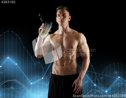 Image of young man or bodybuilder with protein shake bottle