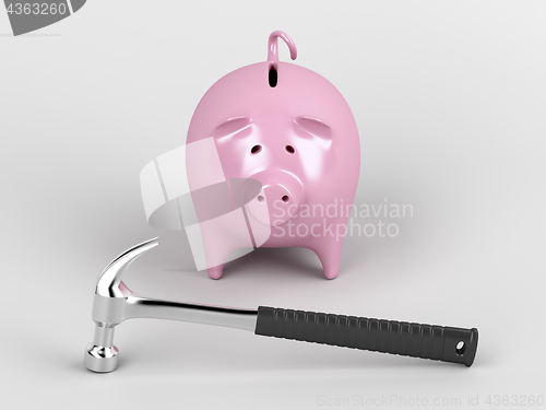 Image of Piggy bank and hammer