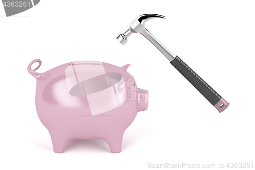 Image of Piggy bank and hammer