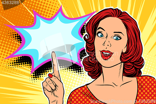 Image of pop art woman pointing finger up