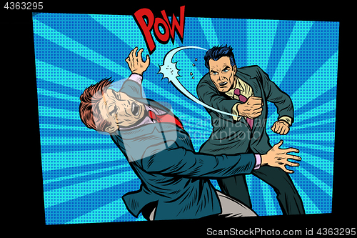 Image of beating two fighting men, strong punch
