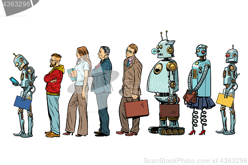 Image of The set of all people. Woman man robot hipster businessman