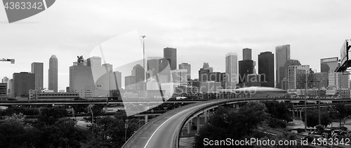 Image of Monochrome Sky Over Downtown Houston Texas City Skyline Highway 