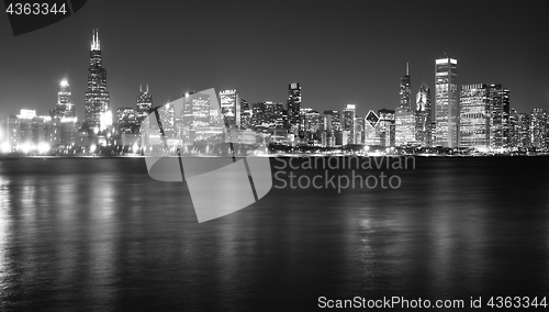 Image of Downtown Chicago Illinois Skyline Stark Winter Monochrome Lake M