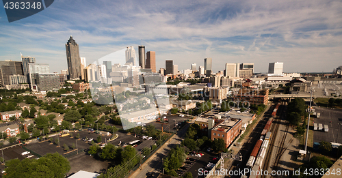 Image of Over City Skyline Atlanta GA Downtown Dusk Georgia