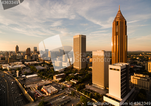 Image of Over City Skyline Atlanta GA Downtown Dusk Georgia