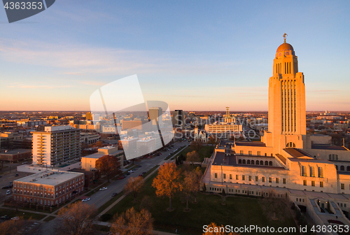 Image of Fall Color Orange Tree Leaves Nebraska State Capital Lincoln