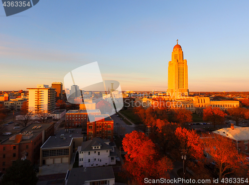 Image of Fall Color Orange Tree Leaves Nebraska State Capital Lincoln