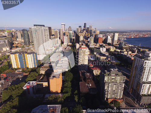 Image of Aerial View Over Seattle Inter Urban Downtown City Skyline Build