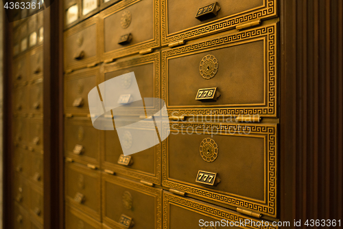 Image of Post Office Box Keyed Mailbox Ornate Apartment Lobby