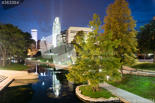 Image of Omaha Nebraska Downtown City Park Skyline Dusk Night