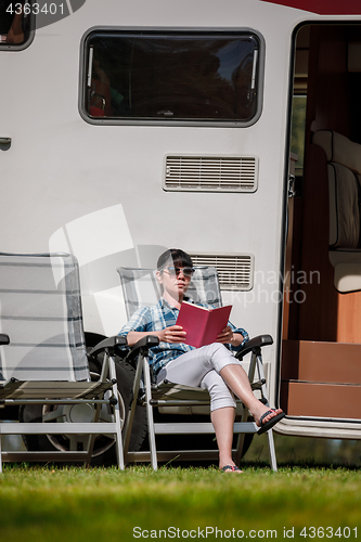 Image of Family vacation travel, holiday trip in motorhome