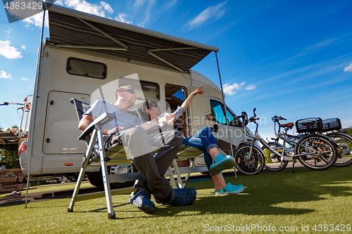 Image of Family vacation travel, holiday trip in motorhome VR