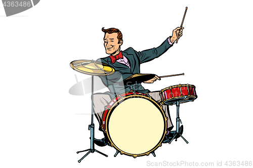 Image of retro drummer behind the kit