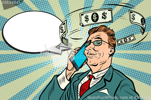 Image of Businessman talking on the phone about money