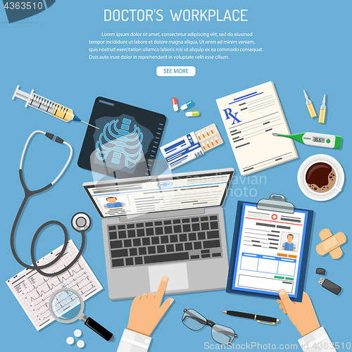 Image of Doctors Workplace and Medical Diagnostics Concept