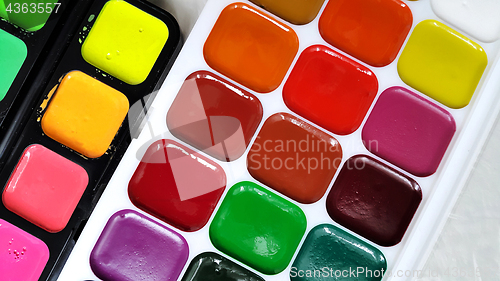 Image of Bright colorful watercolor paints
