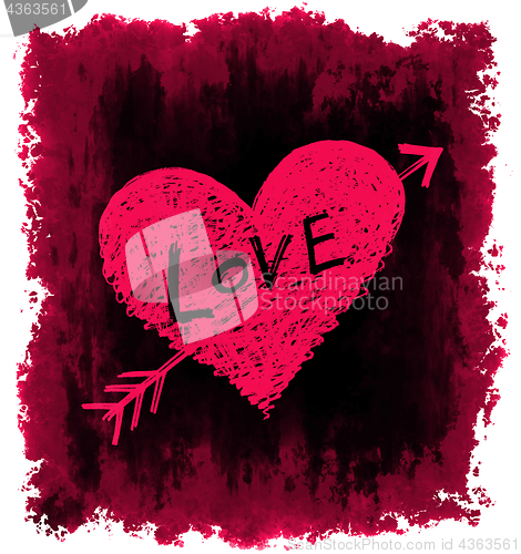 Image of Heart pierced by an arrow with word "Love" on grunge background,