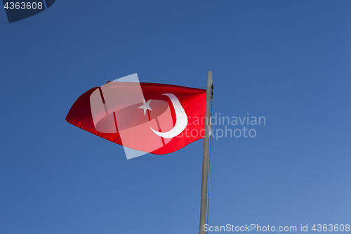 Image of National flag of Turkey on a flagpole