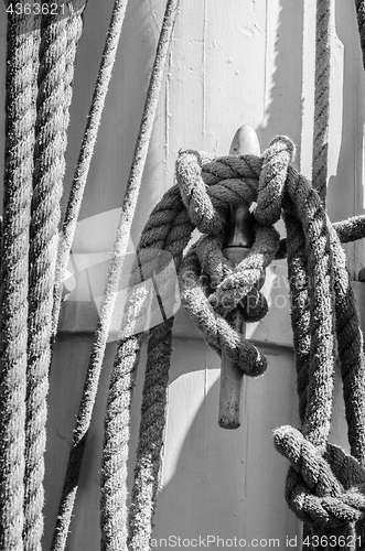 Image of Rigging on the deck of an old sailing ship