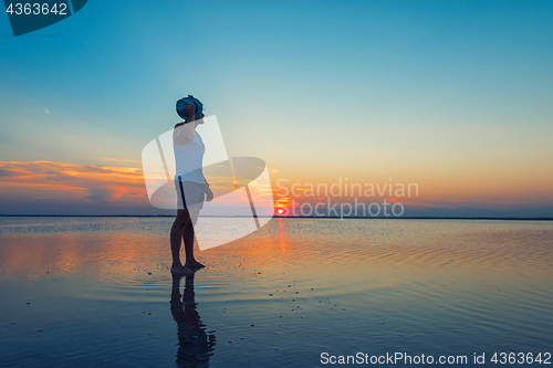 Image of Beauty sunset on salty lake