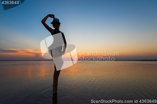 Image of Beauty sunset on salty lake