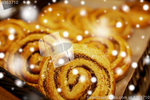 Image of close up of buns at bakery or grocery store