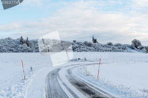 Image of Old windmill view from a country road