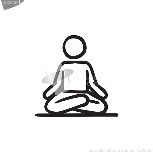 Image of Man meditating in lotus pose sketch icon.