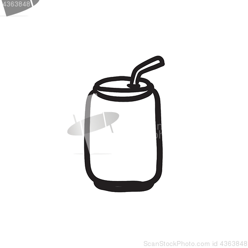 Image of Soda can with drinking straw sketch icon.