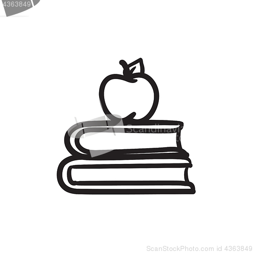 Image of Books and apple on top sketch icon.