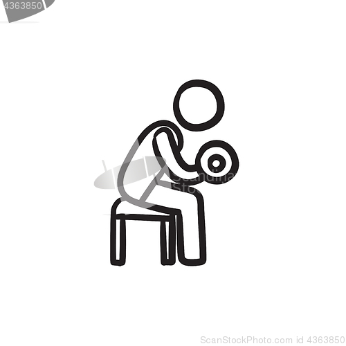 Image of Man exercising with dumbbells sketch icon.