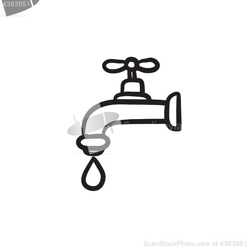 Image of Faucet with water drop sketch icon.