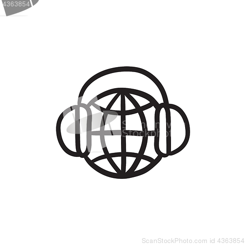 Image of Globe in headphones sketch icon.