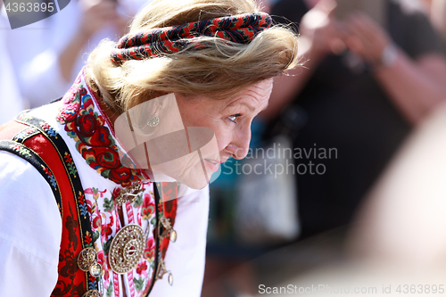 Image of LOEN, NORWAY - MAY, 20 2017: Queen Sonja of Norway at the openin