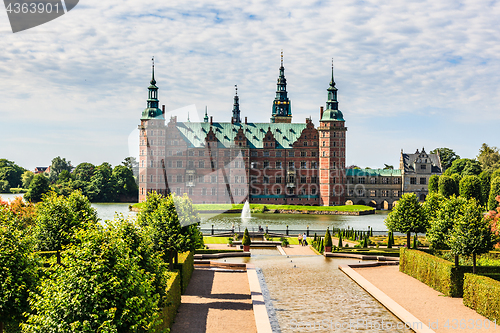 Image of The majestic castle Frederiksborg Castle seen from the beautiful