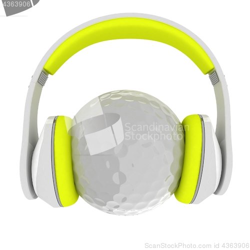 Image of Golf ball with headset or headphones. 3D rendering