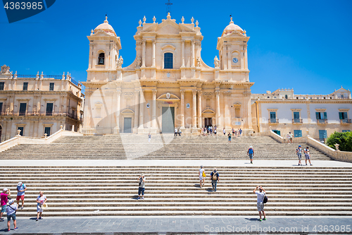 Image of NOTO, ITALY - 21th June 2017: tourists in front of San Nicolò C