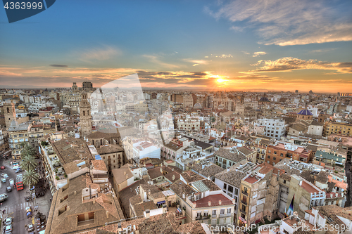 Image of Sunset Over Historic Center of Valencia, Spain.