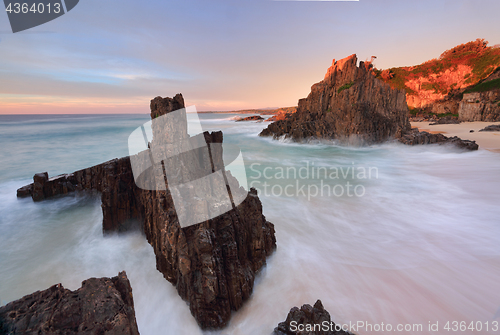 Image of Ocean flows around volcanic sea stacks