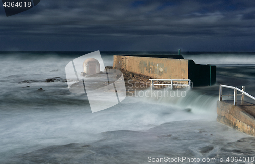 Image of Newcastle Ocean Baths underwater in large swell