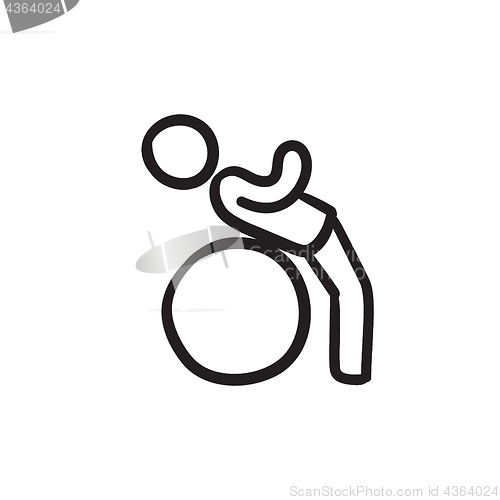Image of Man doing exercises lying on gym ball sketch icon.
