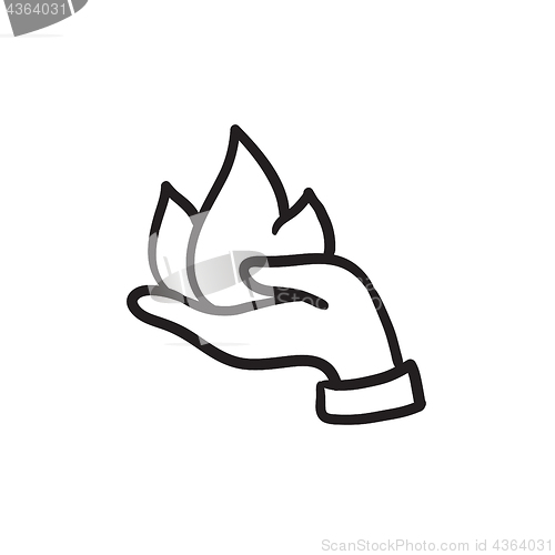 Image of Hand holding fire  sketch icon.