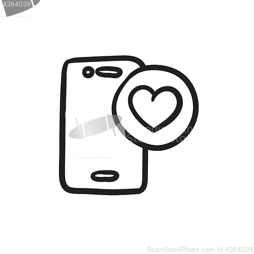 Image of Smartphone with heart sign sketch icon.