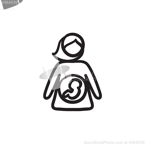 Image of Baby fetus in mother womb sketch icon.