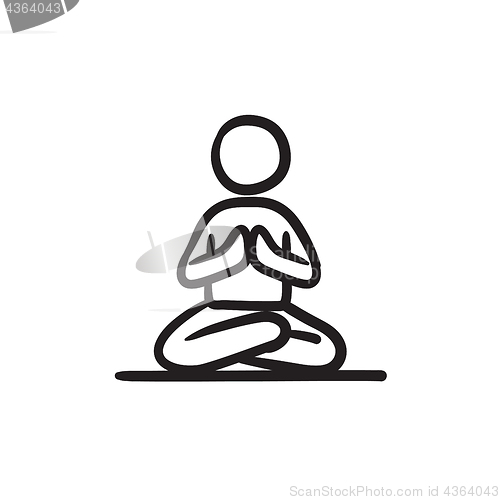 Image of Man meditating in lotus pose sketch icon.