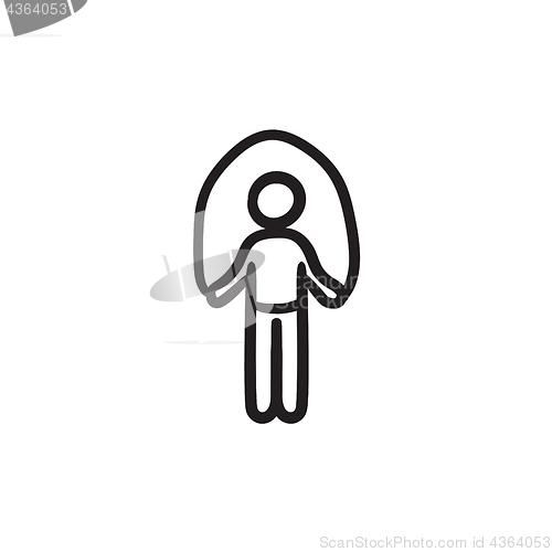 Image of Man exercising with skipping rope sketch icon.