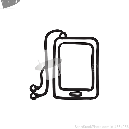 Image of Tablet with headphones sketch icon.